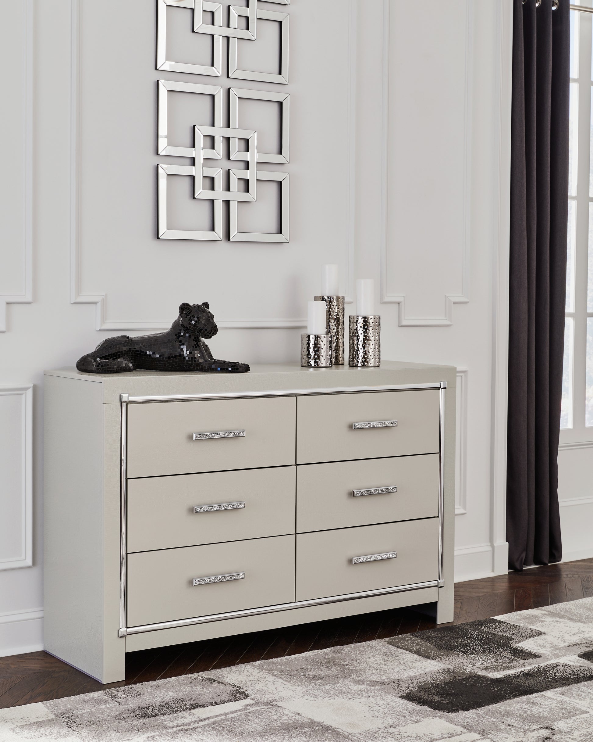 Cape Furniture Outlet - Ashley Furniture - Zyniden Bedroom - Six Drawer Dresser / Silver - B2114-31