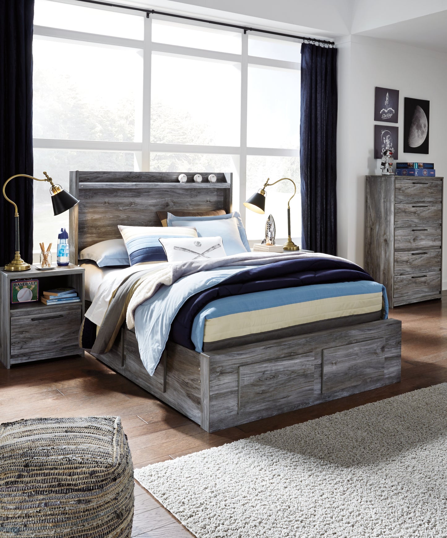 Cape Furniture Outlet - Ashley Furniture - Baystorm Bedroom - Full Panel Bed with 4 Storage Drawers / Gray - B221B25