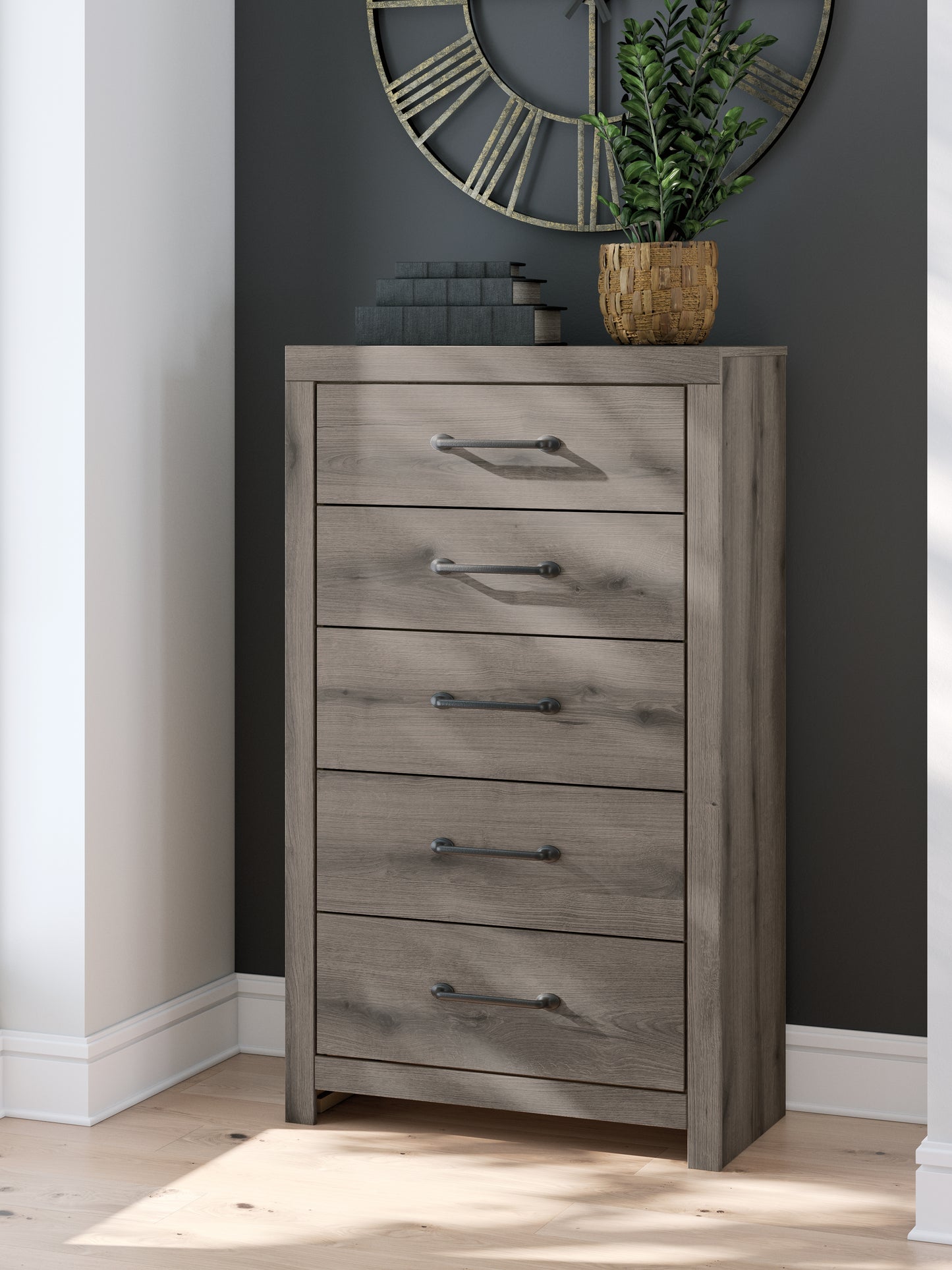 Cape Furniture Outlet - Ashley Furniture - Graystorm Bedroom - Five Drawer Chest / Brown Gray - PCB2405-46