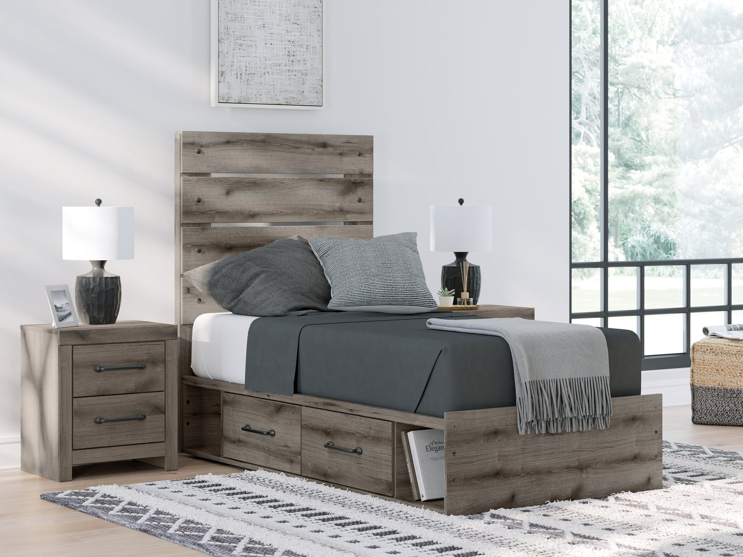 Cape Furniture Outlet - Ashley Furniture - Graystorm Bedroom - Twin Panel Storage Bed / Brown Gray - PCB2405B18