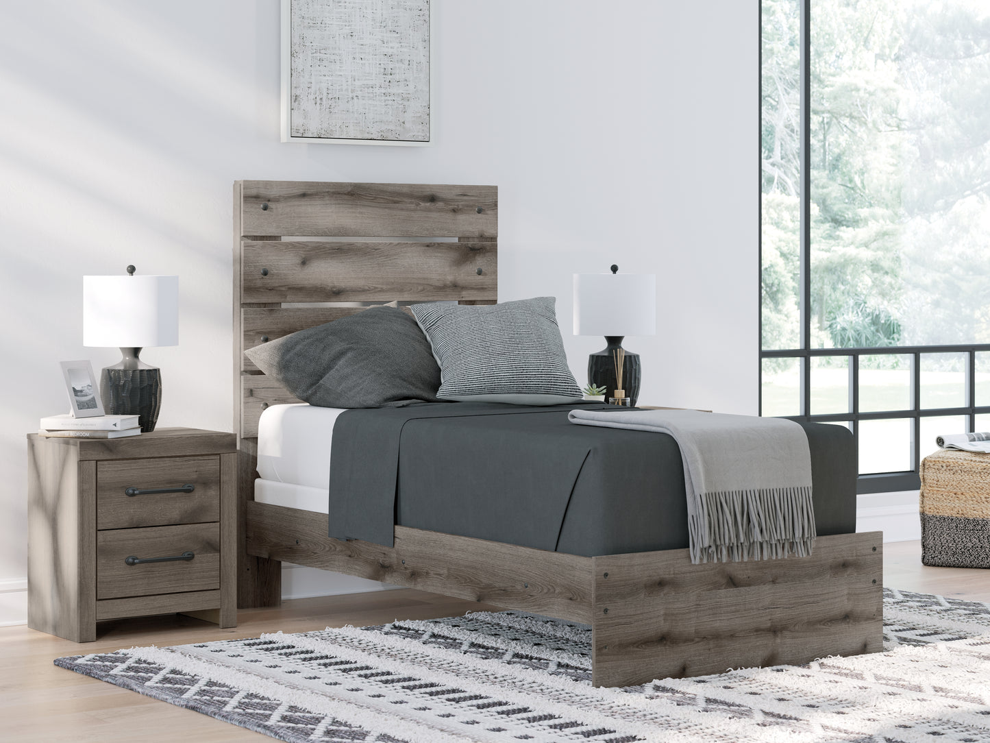 Cape Furniture Outlet - Ashley Furniture - Graystorm Bedroom - Twin Panel Bed / Brown Gray - PCB2405B12