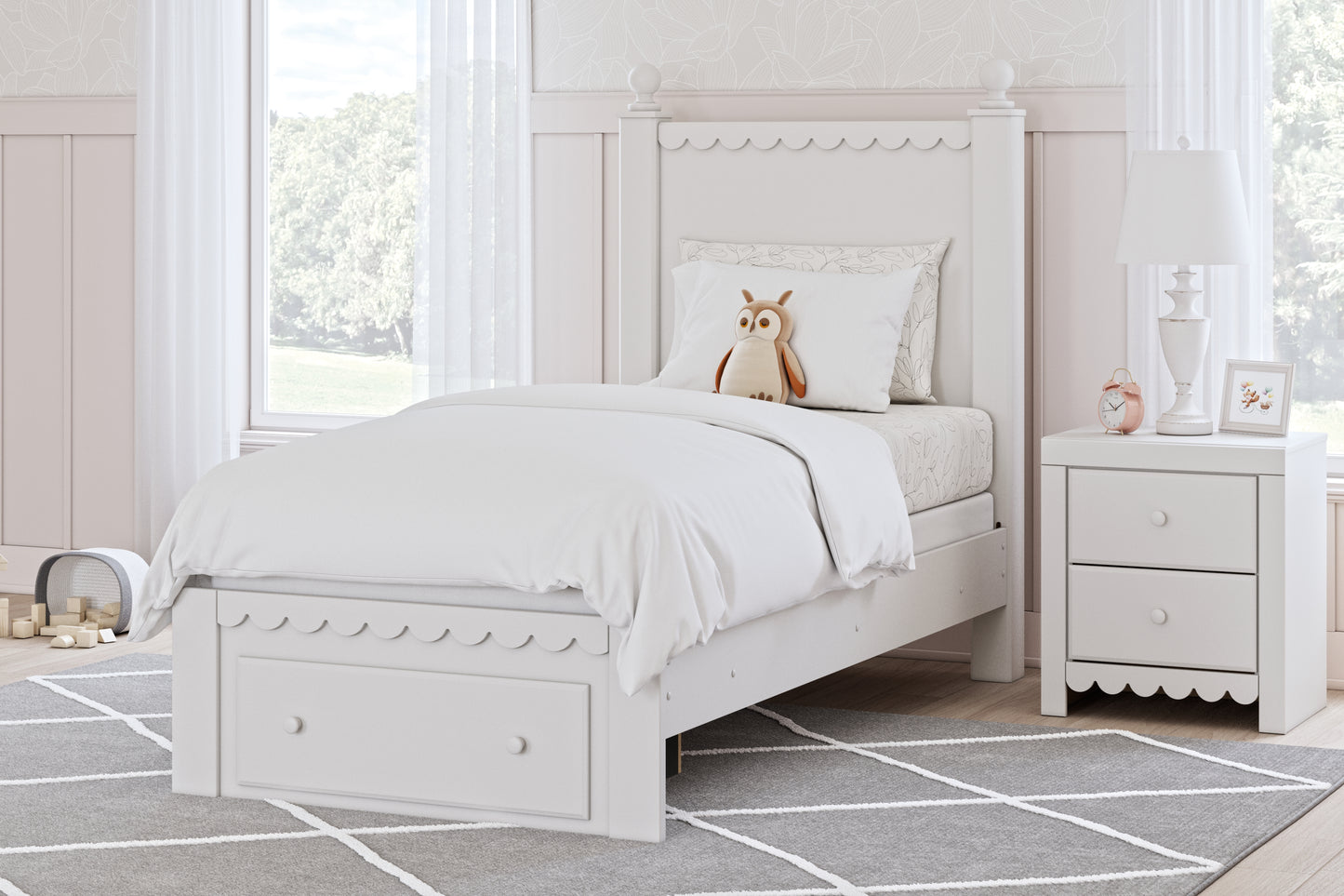 Cape Furniture Outlet - Ashley Furniture - Mollviney Bedroom - Twin Panel Storage Bed / White - B2540B6