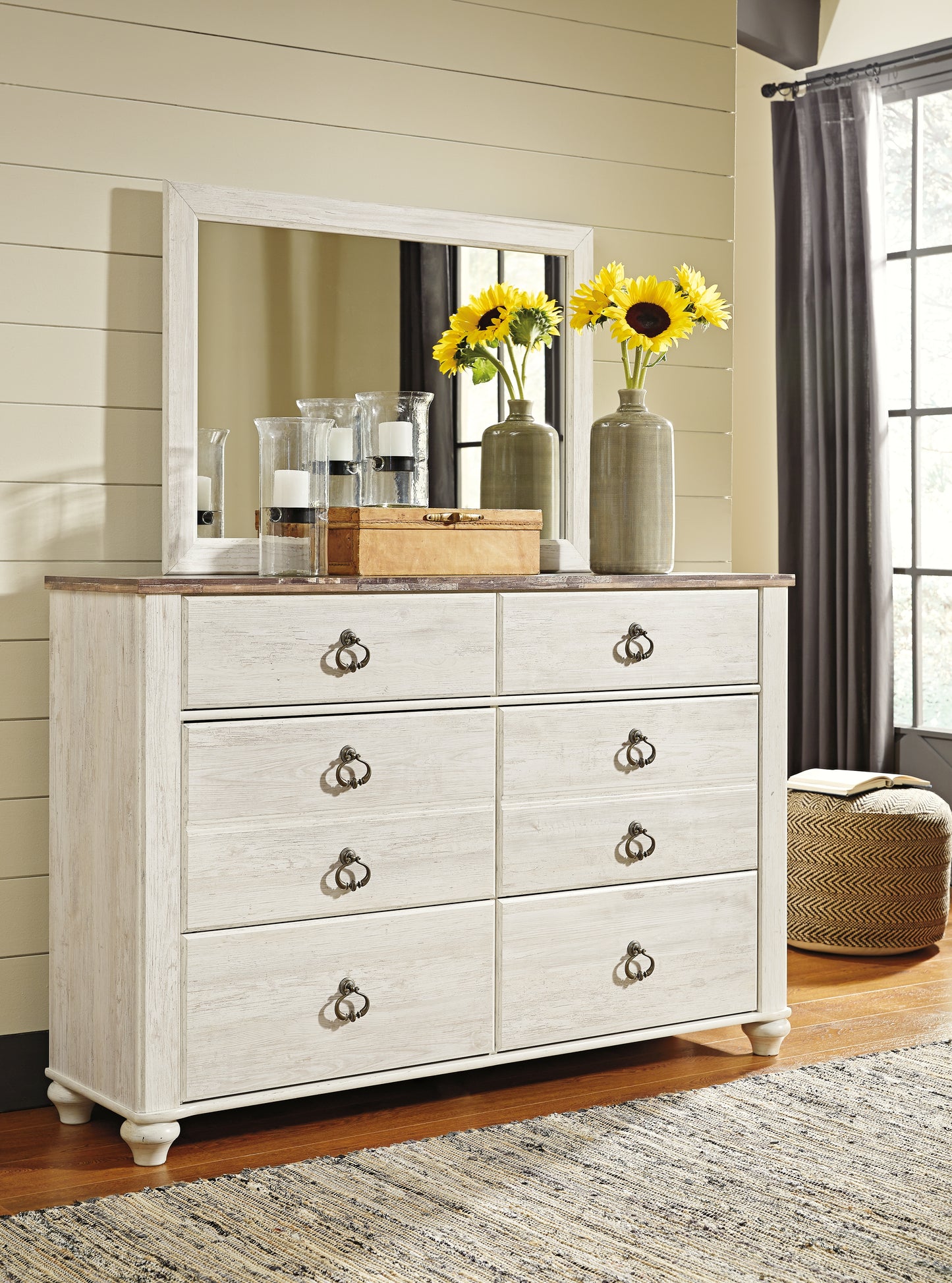 Cape Furniture Outlet - Ashley Furniture - Willowton Bedroom - Dresser and Mirror / Whitewash - B267B1