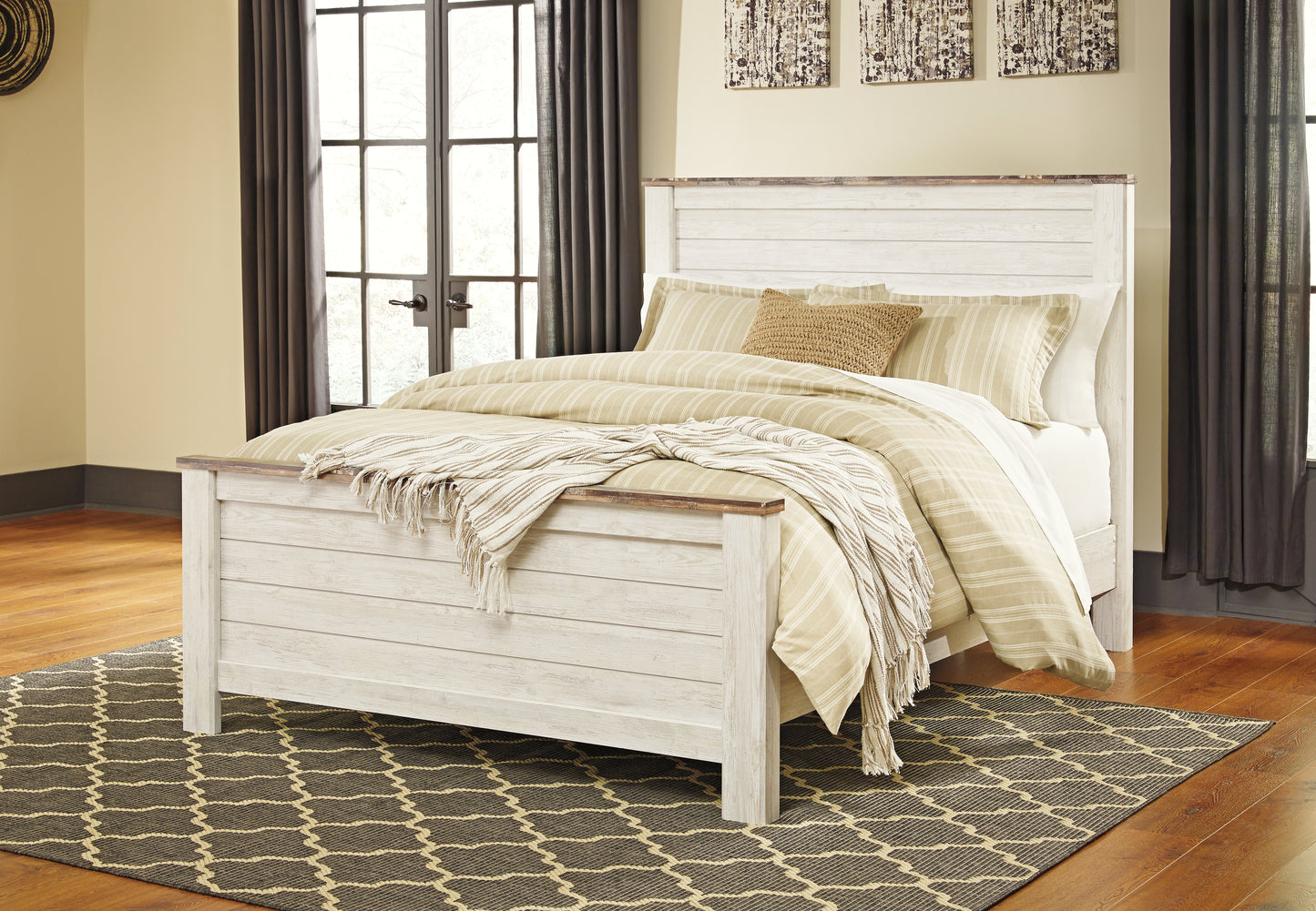 Cape Furniture Outlet - Ashley Furniture - Willowton Bedroom - Queen Panel Bed / Whitewash - B267B8