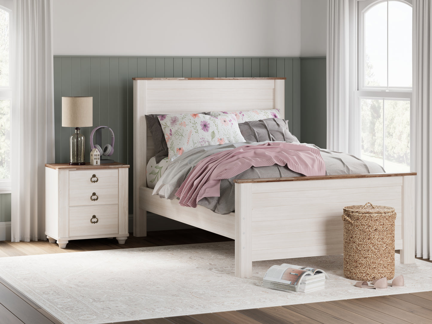 Cape Furniture Outlet - Ashley Furniture - Willowton Bedroom - Full Panel Bed / Whitewash - B267B17