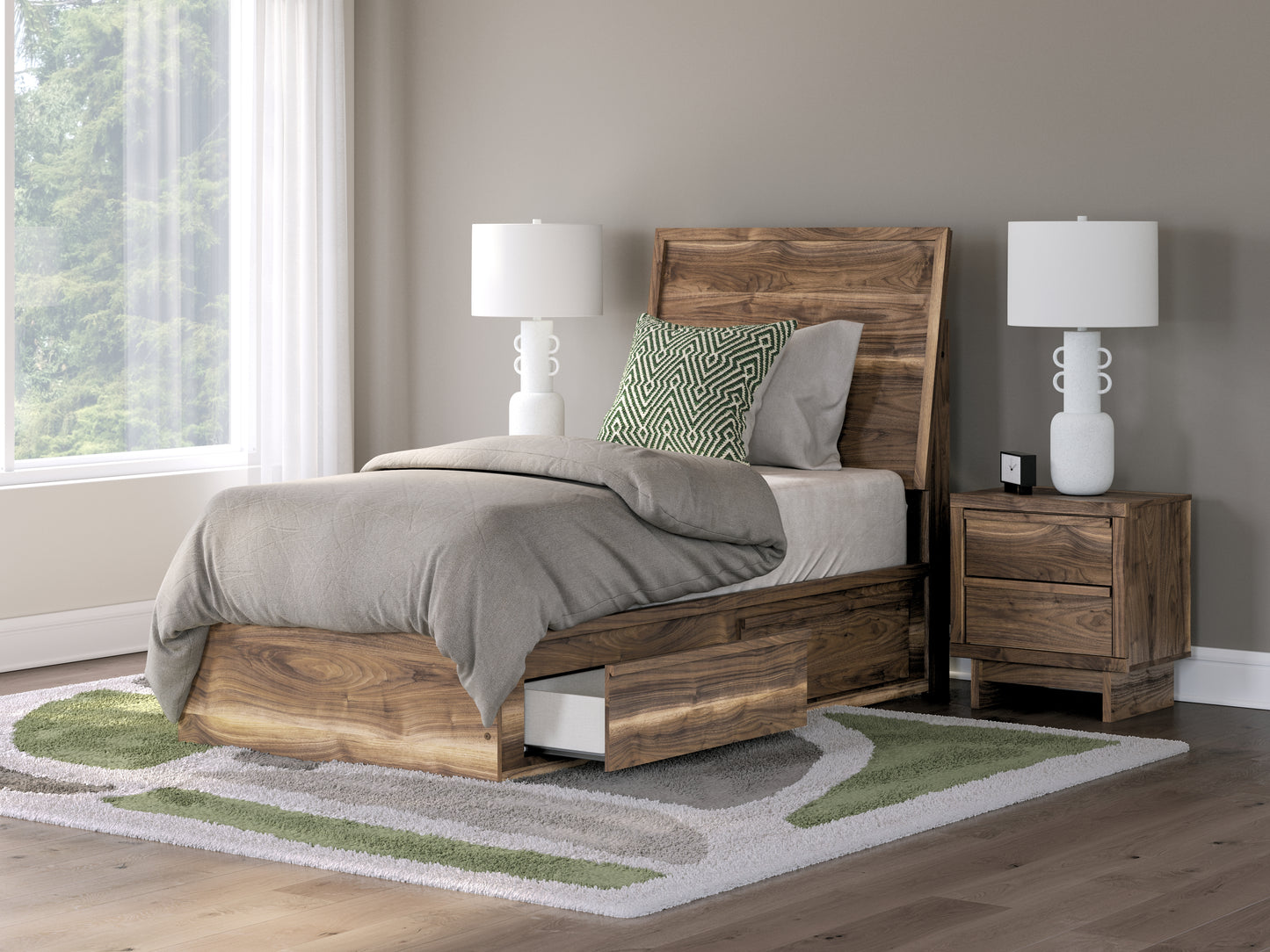 Cape Furniture Outlet - Ashley Furniture - Chirason Bedroom - Twin Panel Bed with Storage / Brown - PCB3367B27