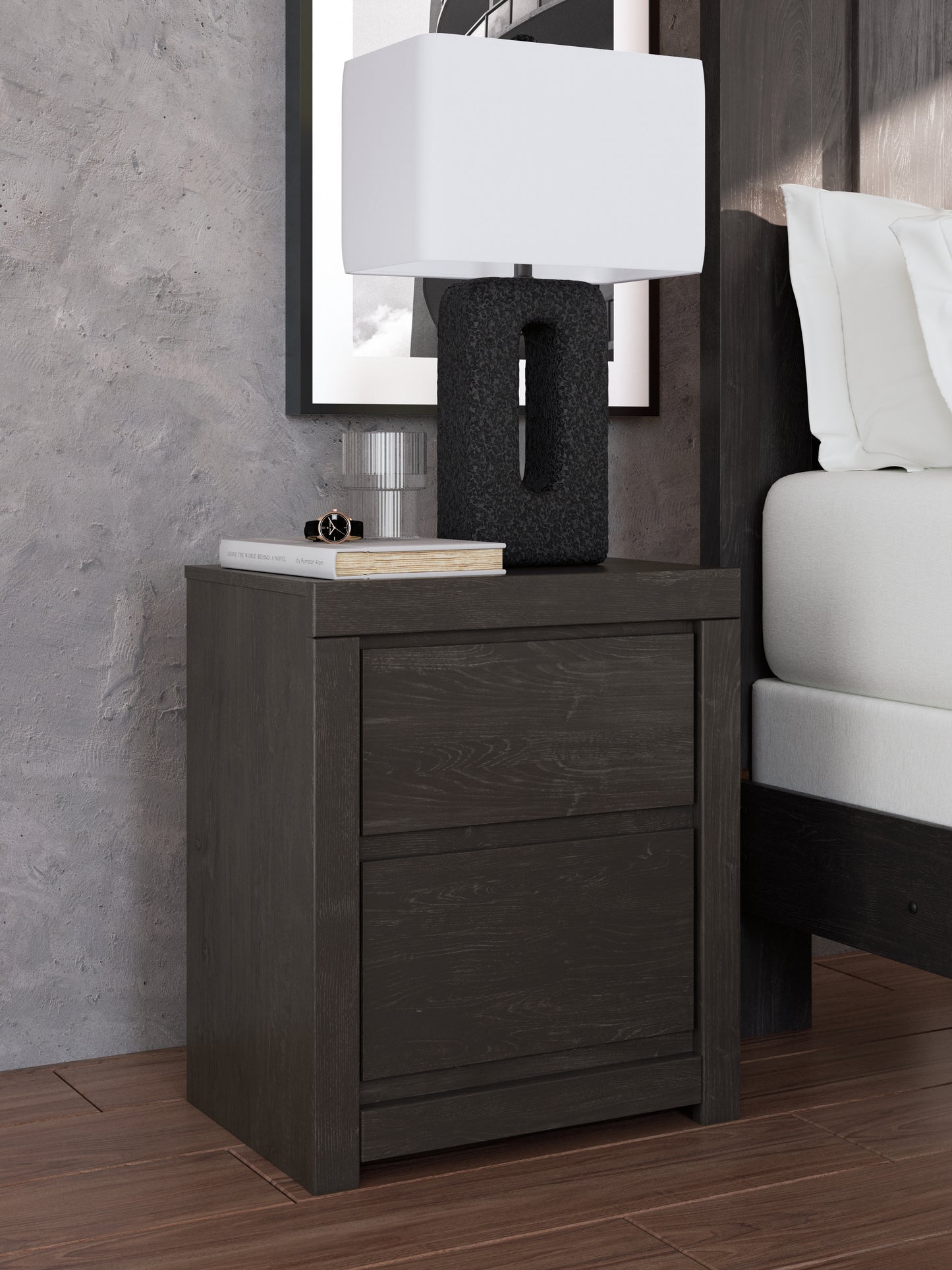 Cape Furniture Outlet - Ashley Furniture - Fraluna Bedroom - Two Drawer Night Stand / Charcoal - PCB3370-92