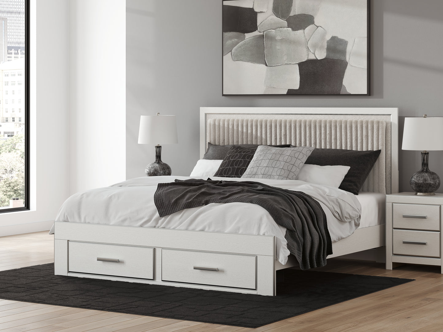 Cape Furniture Outlet - Ashley Furniture - Zuraleus Bedroom - King Upholstered Panel Storage Bed / White - PCB3381B9