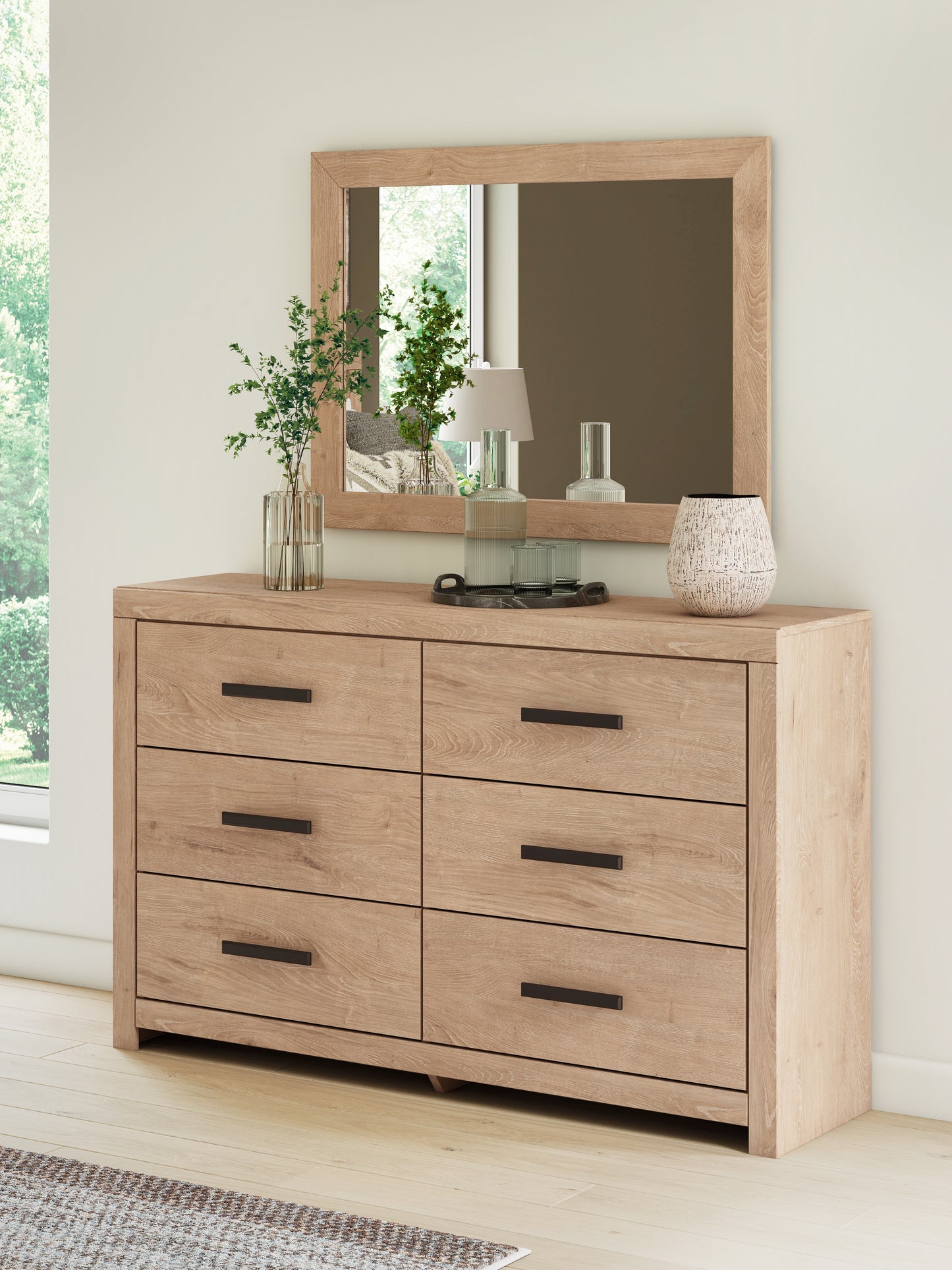 Cape Furniture Outlet - Ashley Furniture - Sanginlane Bedroom - Dresser and Mirror / Tan - B3787B1