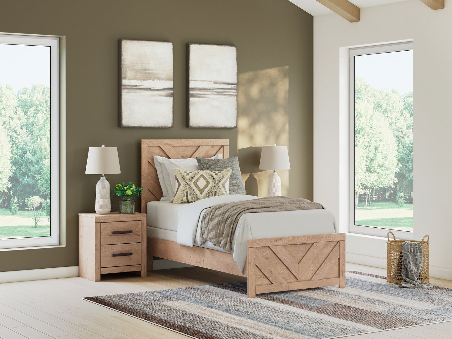 Cape Furniture Outlet - Ashley Furniture - Sanginlane Bedroom - Twin Panel Bed / Tan - B3787B2