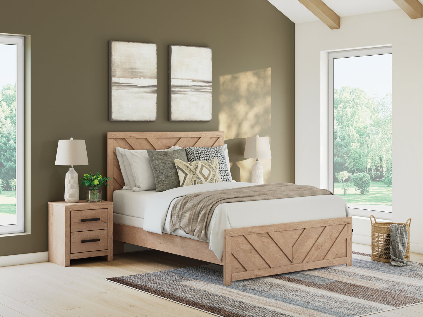 Cape Furniture Outlet - Ashley Furniture - Sanginlane Bedroom - Queen Panel Bed / Tan - B3787B4