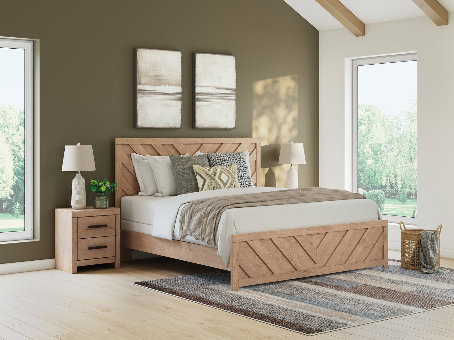 Cape Furniture Outlet - Ashley Furniture - Sanginlane Bedroom - King Panel Bed / Tan - B3787B8