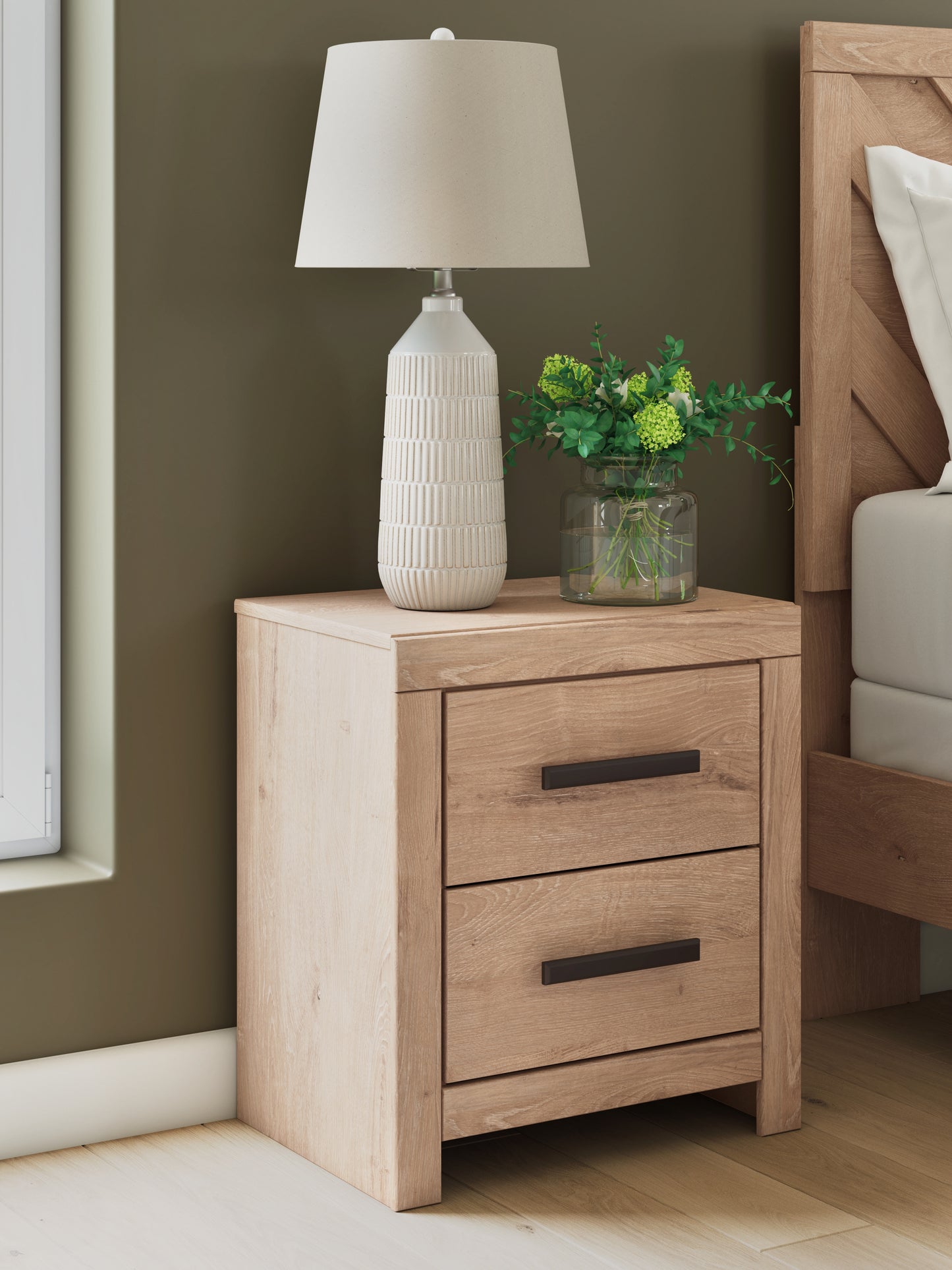 Cape Furniture Outlet - Ashley Furniture - Sanginlane Bedroom - Two Drawer Night Stand / Tan - B3787-92