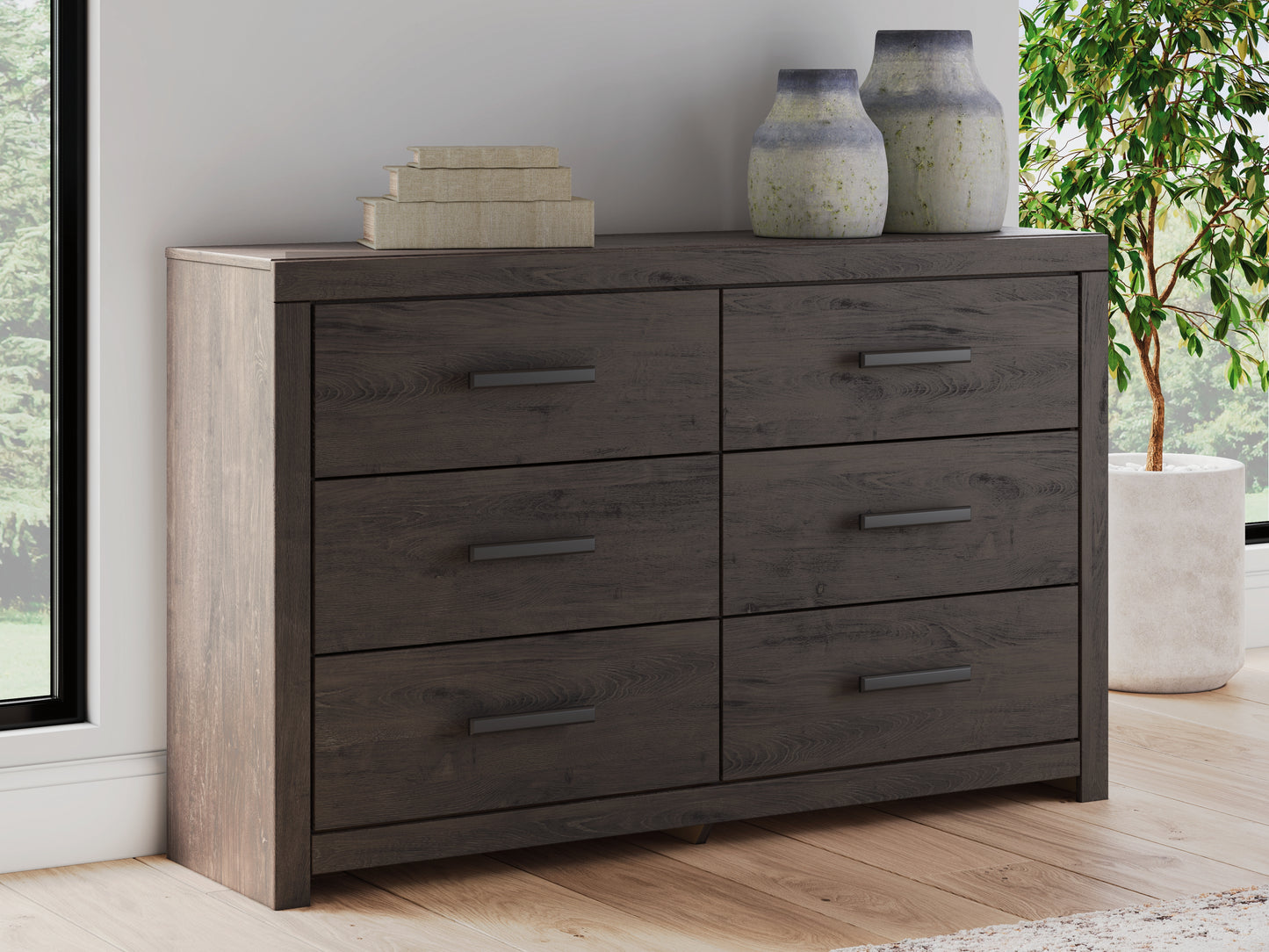Cape Furniture Outlet - Ashley Furniture - Prendonea Bedroom - Six Drawer Dresser / Charcoal - B3789-31