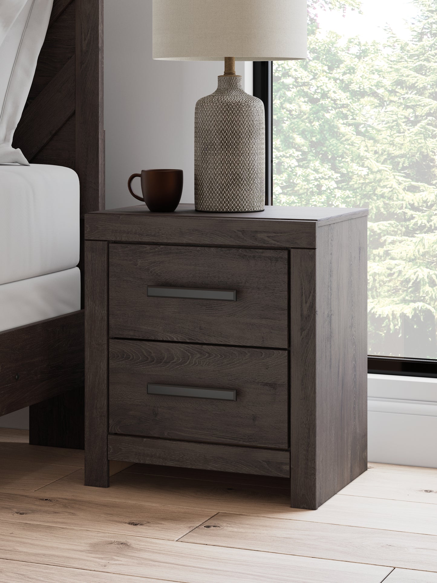 Cape Furniture Outlet - Ashley Furniture - Prendonea Bedroom - Two Drawer Night Stand / Charcoal - B3789-92