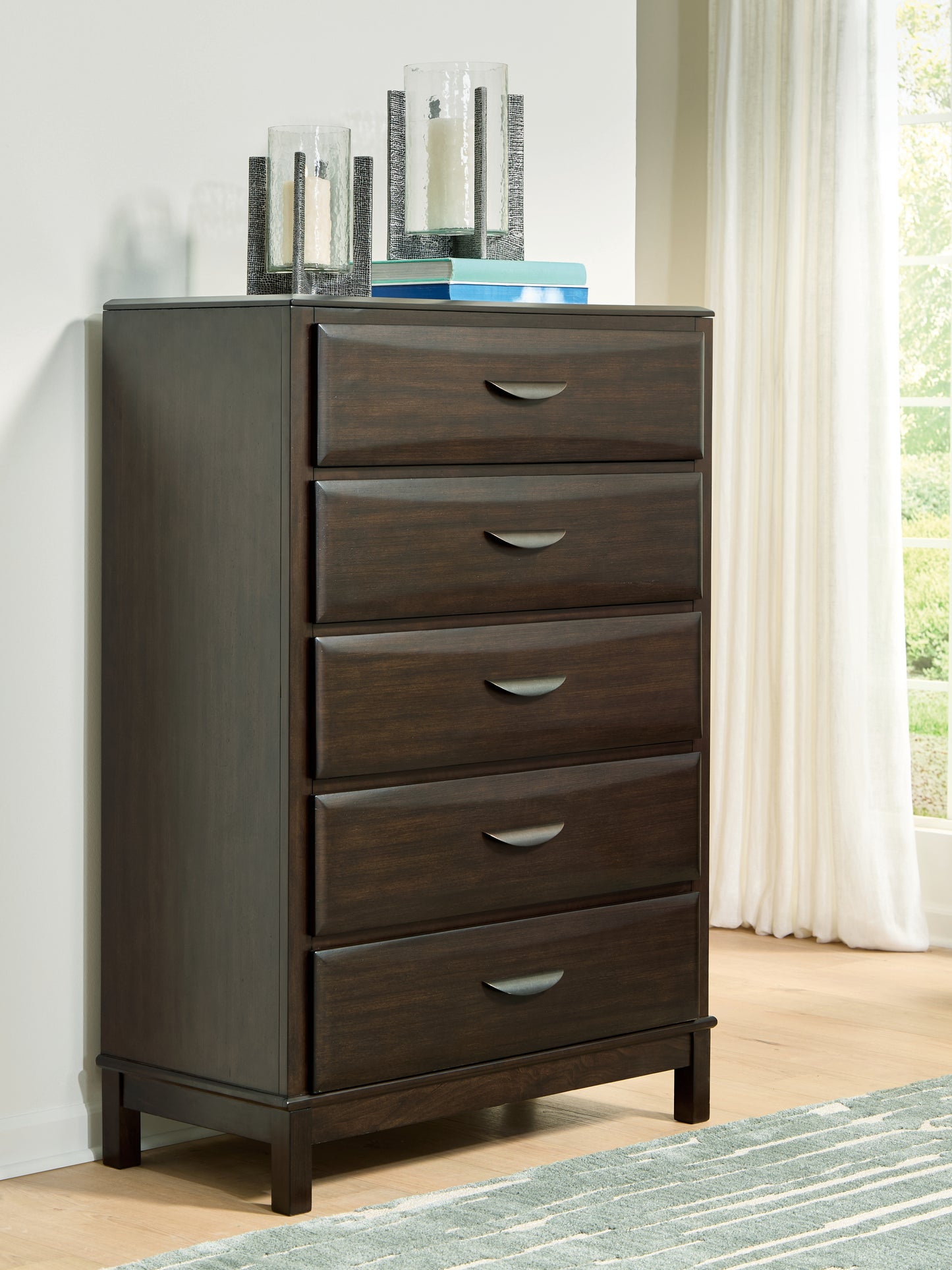 Cape Furniture Outlet - Ashley Furniture - Vanmore Bedroom - Five Drawer Chest / Dark Brown - B479-46