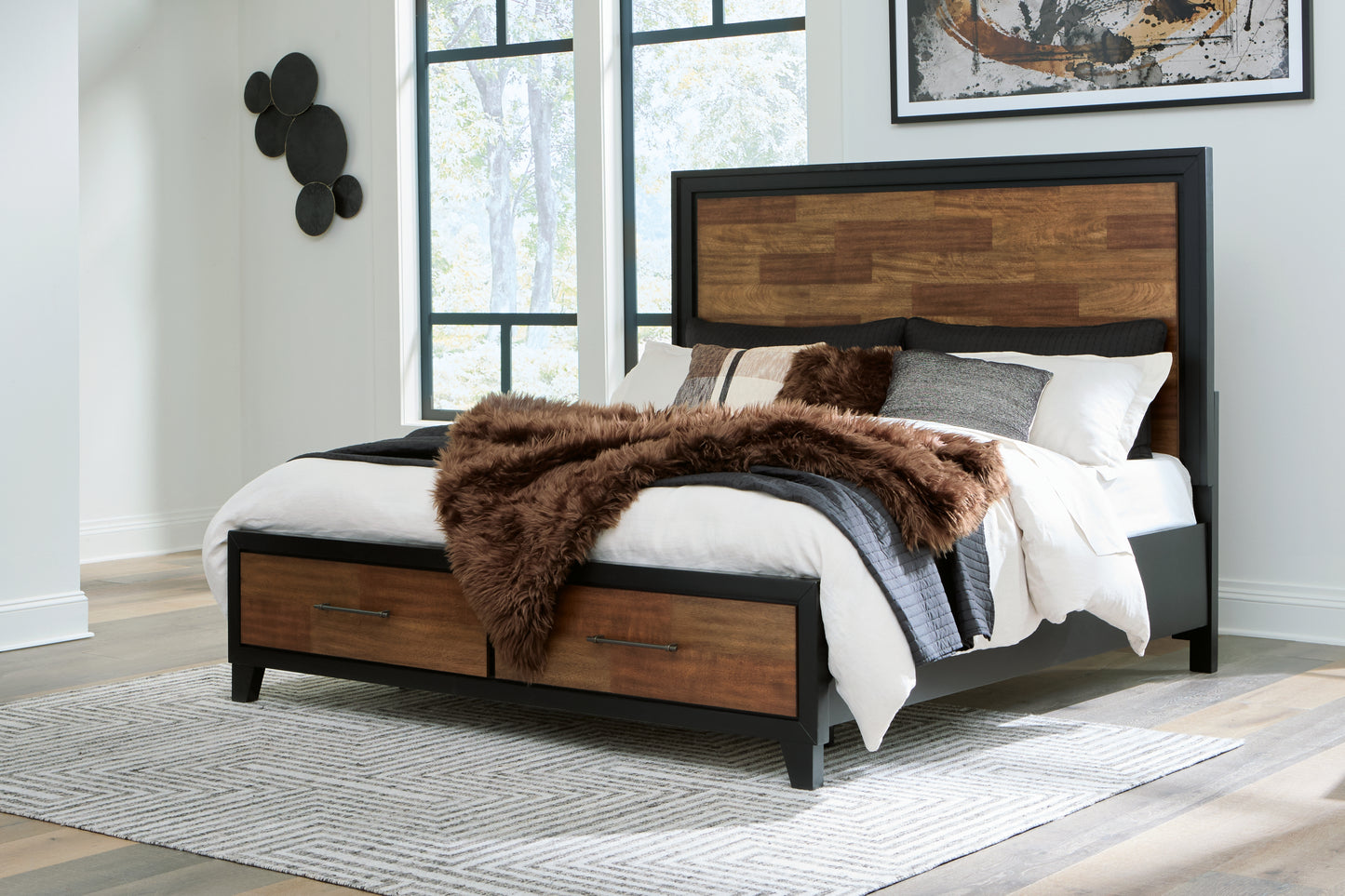 Cape Furniture Outlet - Ashley Furniture - Kraeburn Bedroom - California King Panel Storage Bed / Brown/Black - B496B13