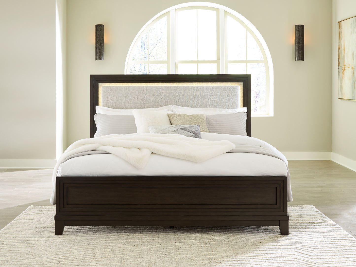 Cape Furniture Outlet - Ashley Furniture - Neymorton Bedroom - California King Upholstered Panel Bed / Dark Grayish Brown - B618B5