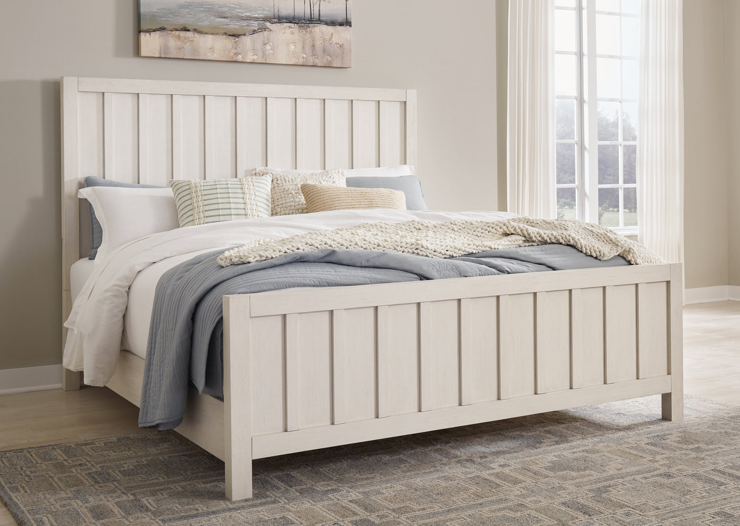Cape Furniture Outlet - Ashley Furniture - Shaybrock Bedroom - King Panel Bed / Antique White - B683B6