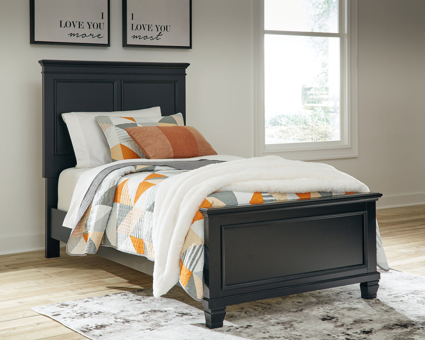 Cape Furniture Outlet - Ashley Furniture - Lanolee Bedroom - Twin Panel Bed / Black - B687B2