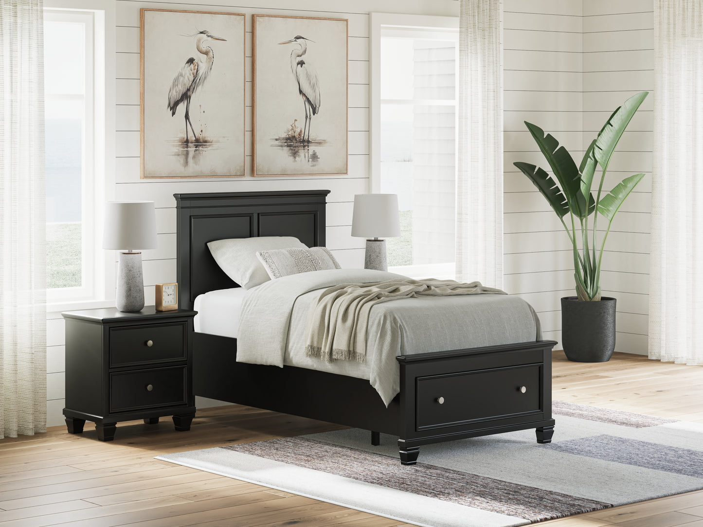 Cape Furniture Outlet - Ashley Furniture - Lanolee Bedroom - Twin Panel Storage Bed / Black - B687B21