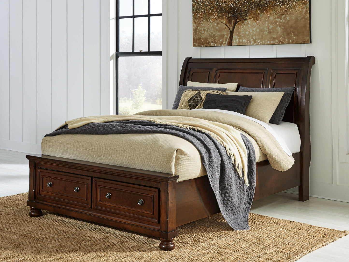 Cape Furniture Outlet - Ashley Furniture - Porter Bedroom - Queen Sleigh Storage Bed / Rustic Brown - B697B43
