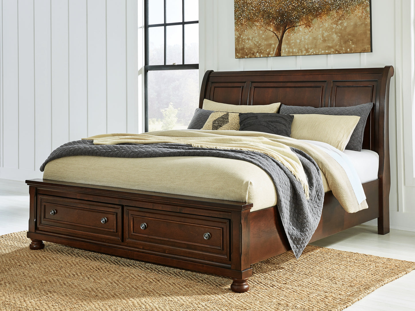 Cape Furniture Outlet - Ashley Furniture - Porter Bedroom - King Sleigh Storage Bed / Rustic Brown - B697B45