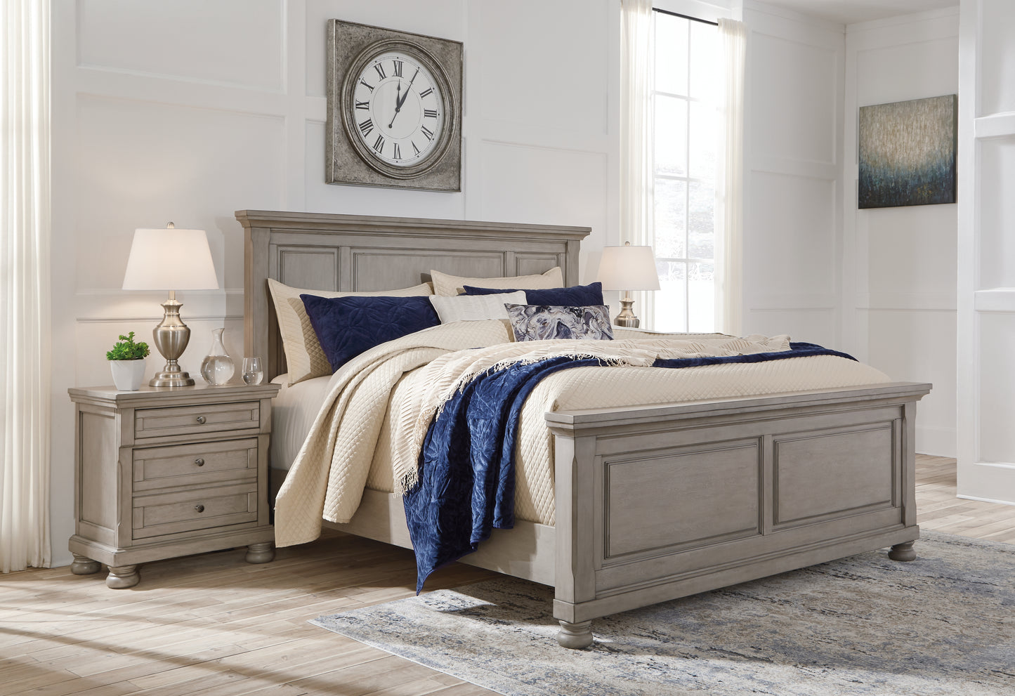 Cape Furniture Outlet - Ashley Furniture - Lettner Bedroom - Queen Panel Bed / Light Gray - B733B2