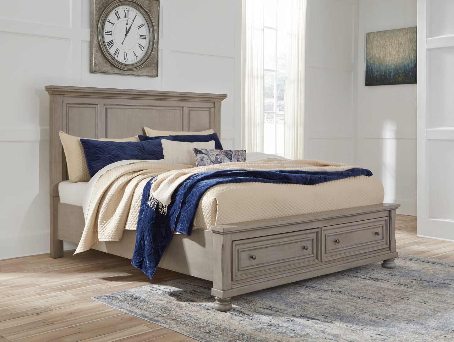 Cape Furniture Outlet - Ashley Furniture - Lettner Bedroom - Queen Panel Storage Bed / Light Gray - B733B31