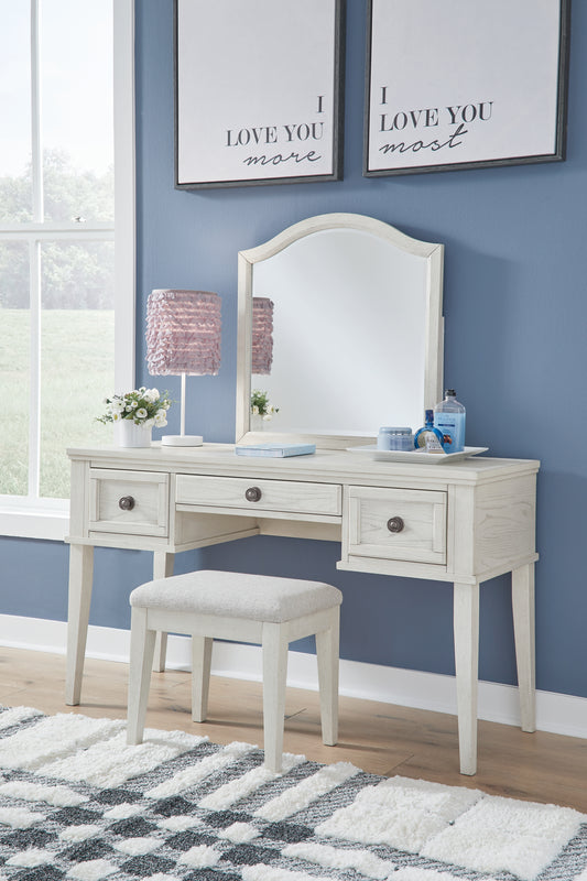 Cape Furniture Outlet - Ashley Furniture - Robbinsdale Mirrored Vanity with Bench - Mirrored Vanity with Bench / Antique White - B742B11