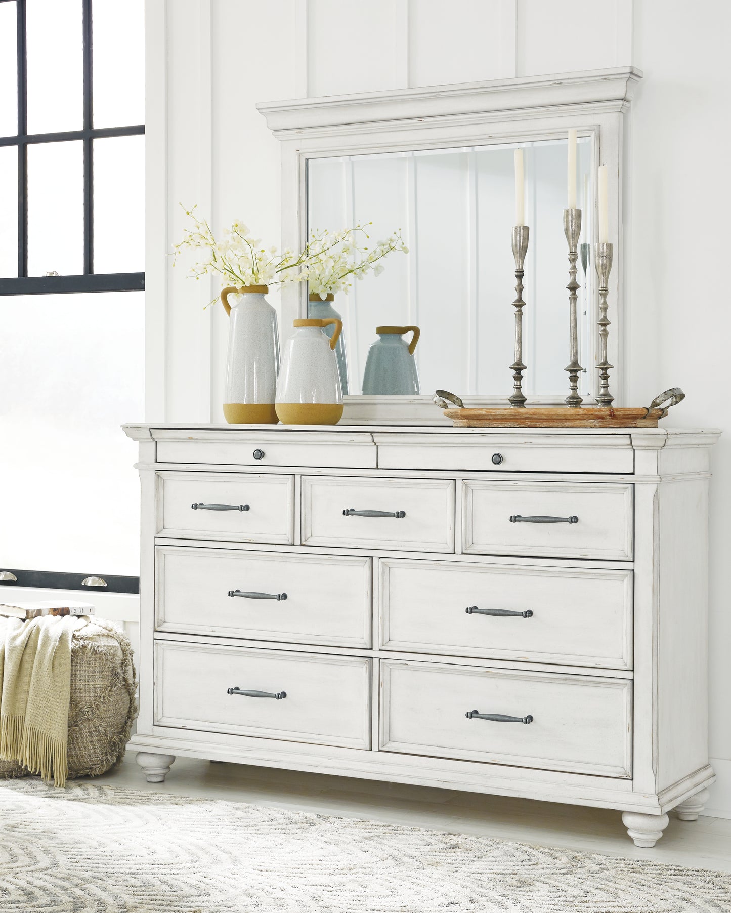 Cape Furniture Outlet - Ashley Furniture - Kanwyn Bedroom - Dresser and Mirror / Whitewash - B777B1