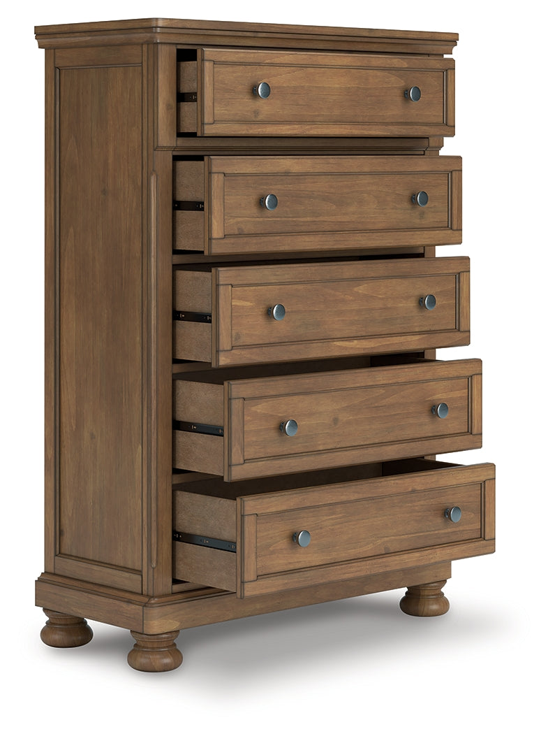 Cape Furniture Outlet - Ashley Furniture - Feddinger Bedroom - Five Drawer Chest / Medium Brown - PCB779-46