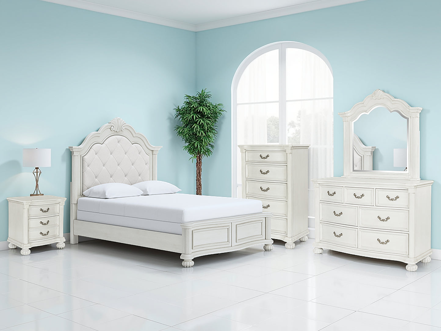 Cape Furniture Outlet - Ashley Furniture - Montelaine Bedroom - Queen Upholstered Panel Bed / Antique White - B795B2