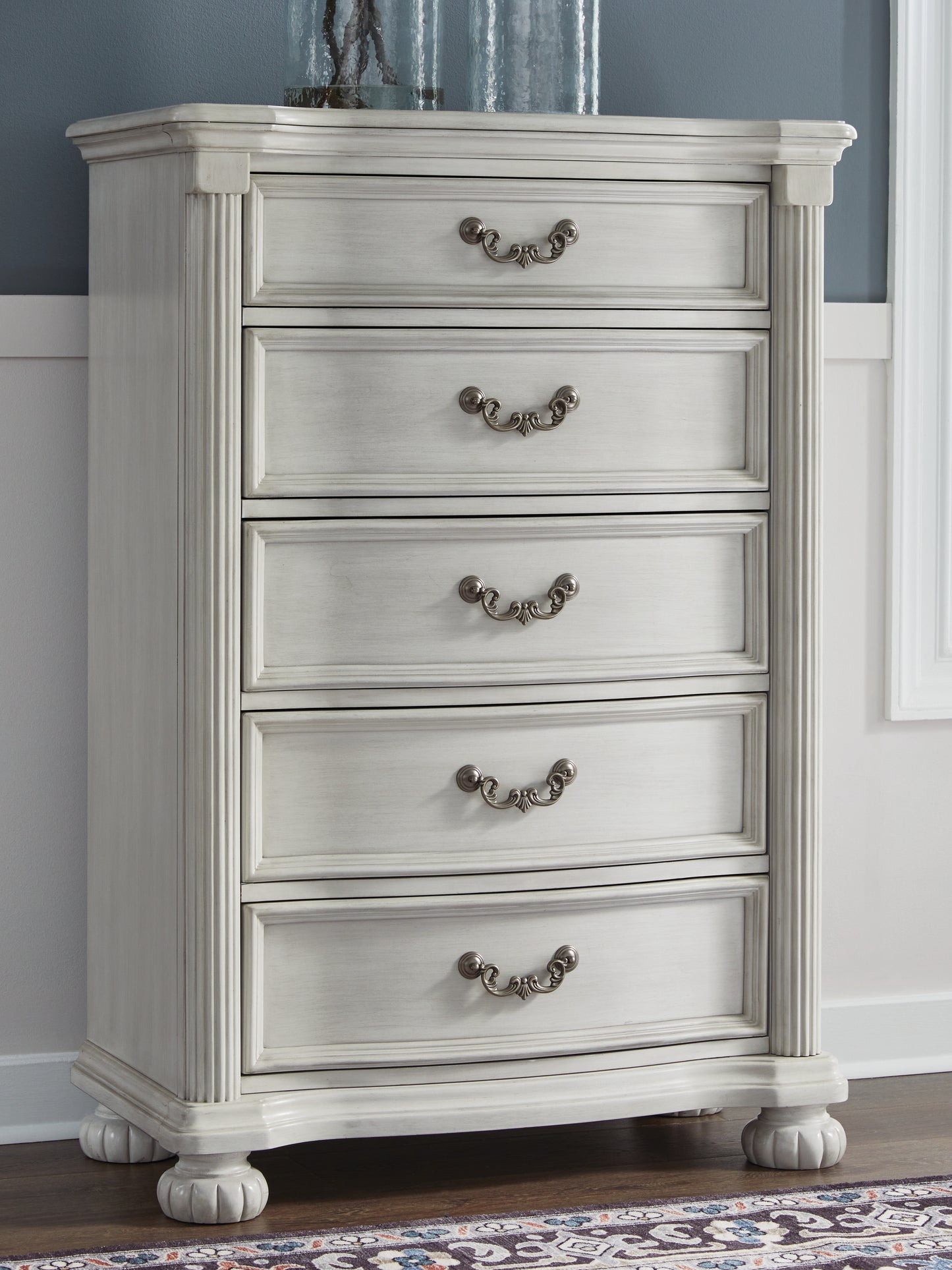 Cape Furniture Outlet - Ashley Furniture - Montelaine Bedroom - Five Drawer Chest / Antique White - B795-46