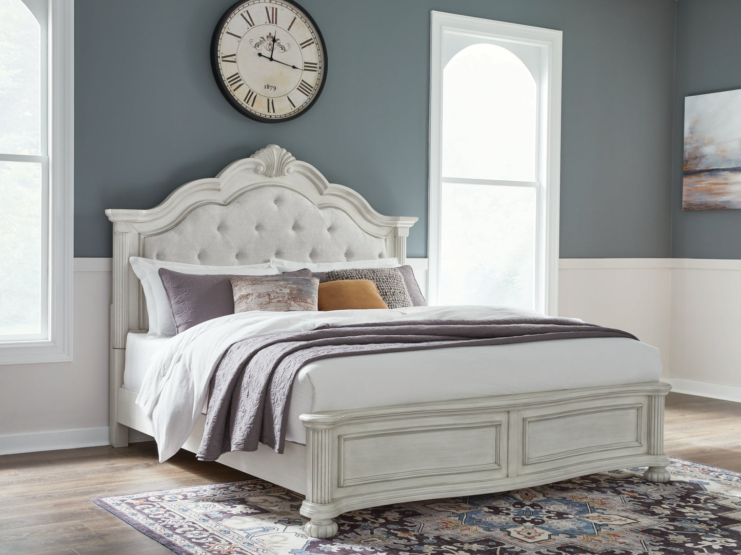 Cape Furniture Outlet - Ashley Furniture - Montelaine Bedroom - California King Upholstered Panel Bed / Antique White - B795B7