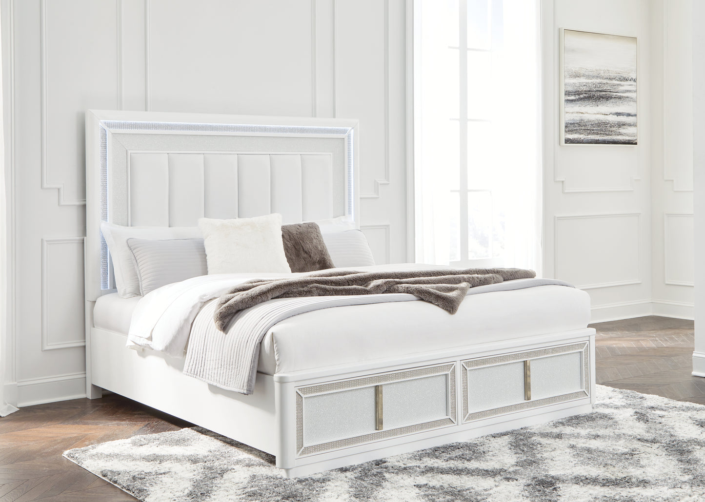 Cape Furniture Outlet - Ashley Furniture - Chalanna Bedroom - King Upholstered Storage Bed / White - B822B4