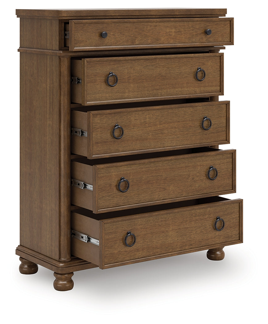 Cape Furniture Outlet - Ashley Furniture - Rowlenstown Bedroom - Five Drawer Chest / Brown - PCB824-46