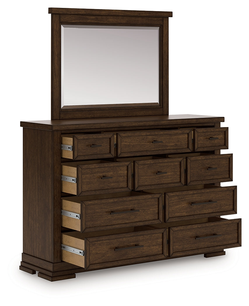 Cape Furniture Outlet - Ashley Furniture - Taffenbrook Bedroom - Dresser and Mirror / Medium Brown - B849B1