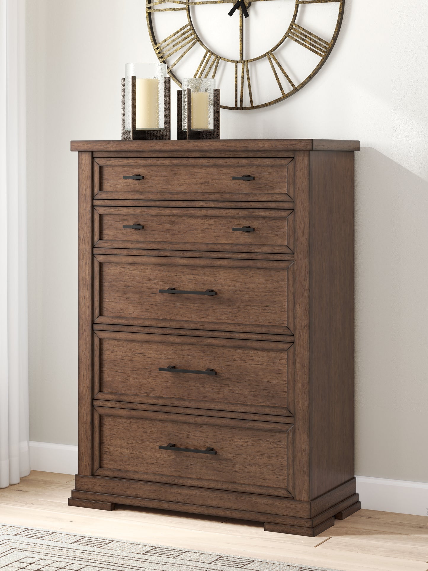 Cape Furniture Outlet - Ashley Furniture - Taffenbrook Bedroom - Five Drawer Chest / Medium Brown - B849-46