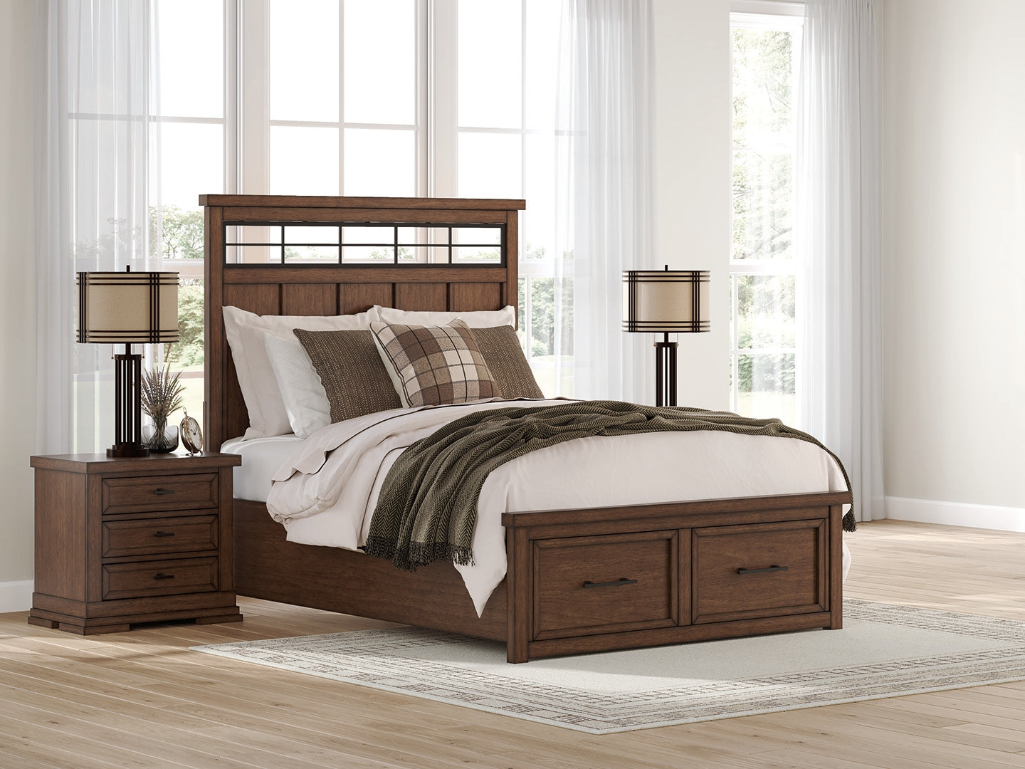 Cape Furniture Outlet - Ashley Furniture - Taffenbrook Bedroom - Queen Panel Storage Bed / Medium Brown - B849B2