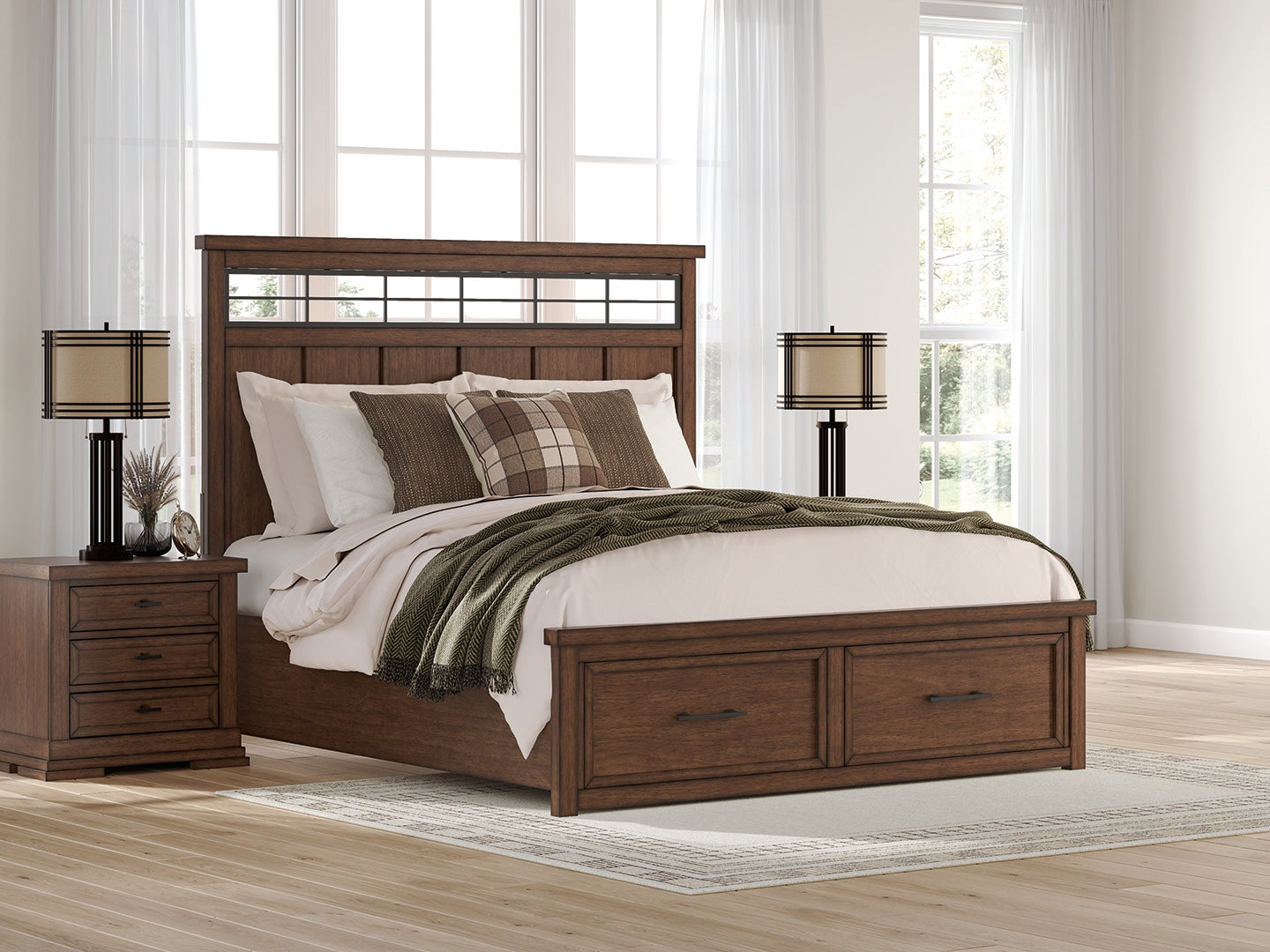 Cape Furniture Outlet - Ashley Furniture - Taffenbrook Bedroom - King Panel Storage Bed / Medium Brown - B849B4