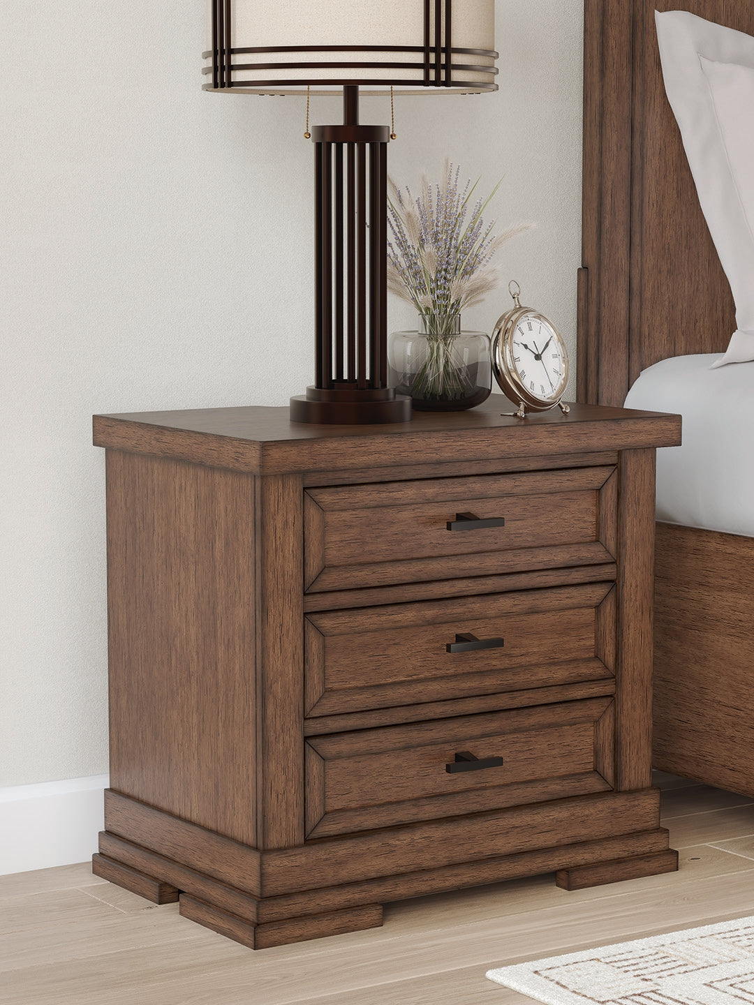 Cape Furniture Outlet - Ashley Furniture - Taffenbrook Bedroom - Three Drawer Night Stand / Medium Brown - B849-93