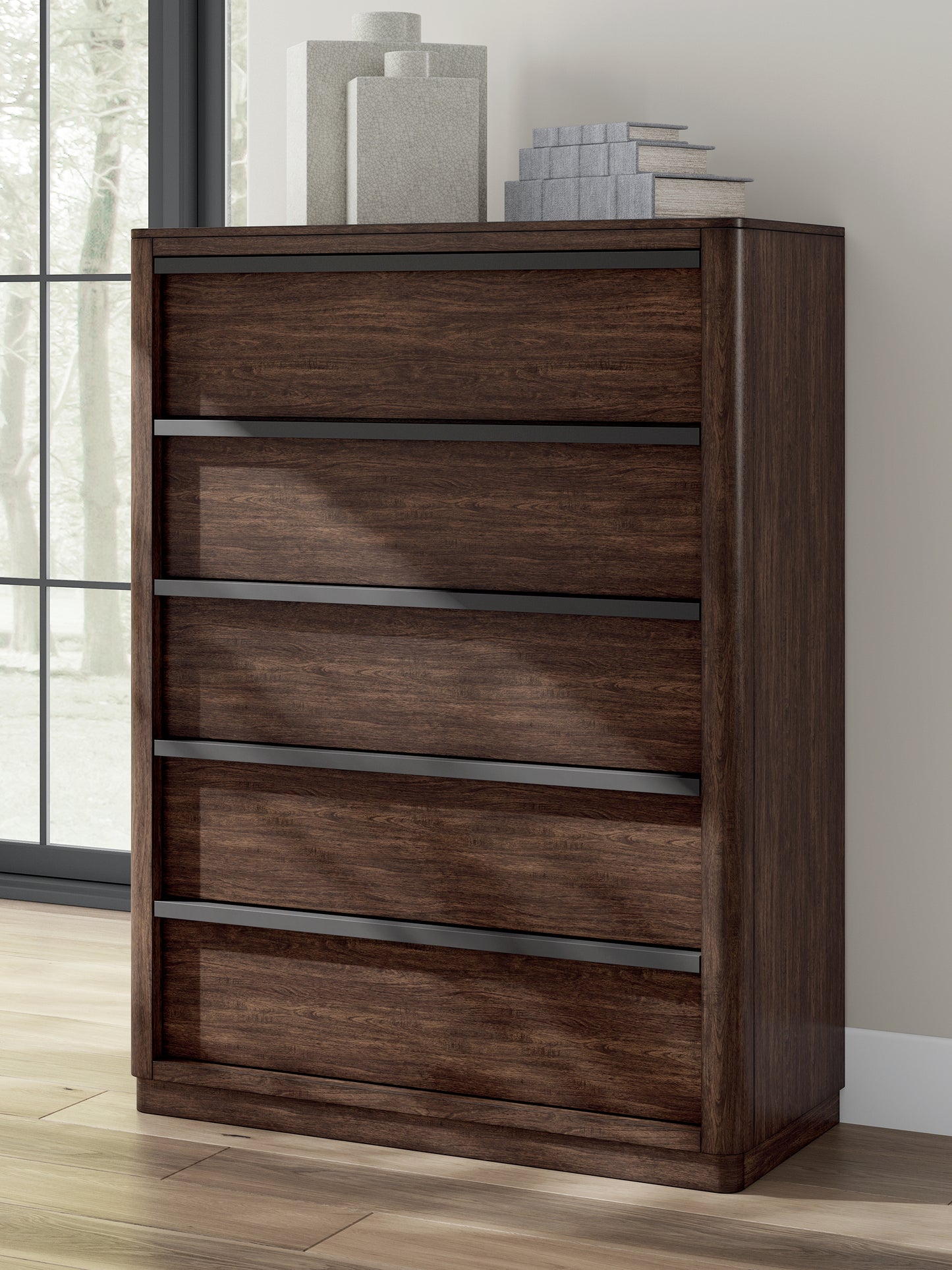 Cape Furniture Outlet - Ashley Furniture - Dilenno Bedroom - Five Drawer Chest / Dark Brown - PCB857-46
