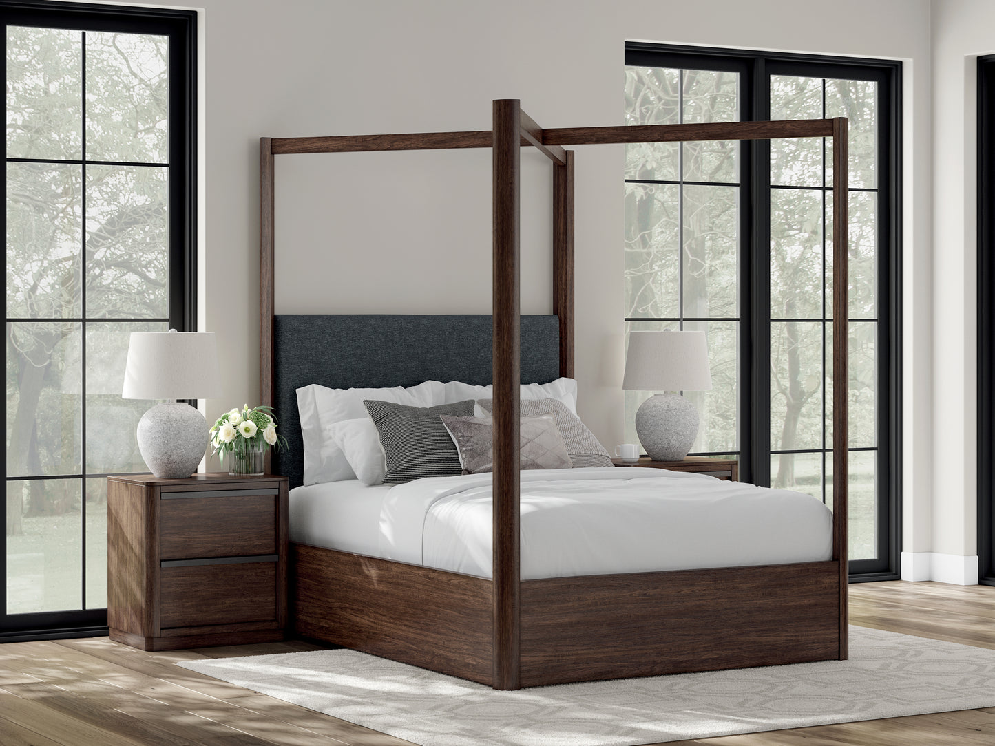 Cape Furniture Outlet - Ashley Furniture - Dilenno Bedroom - Queen Canopy Bed / Dark Brown - PCB857B2