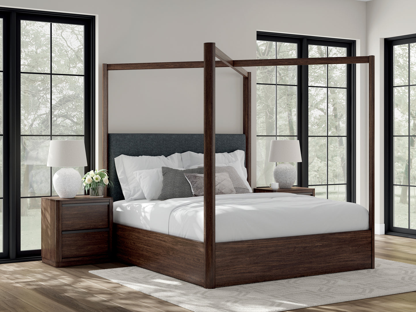 Cape Furniture Outlet - Ashley Furniture - Dilenno Bedroom - California King Canopy Bed / Dark Brown - PCB857B7