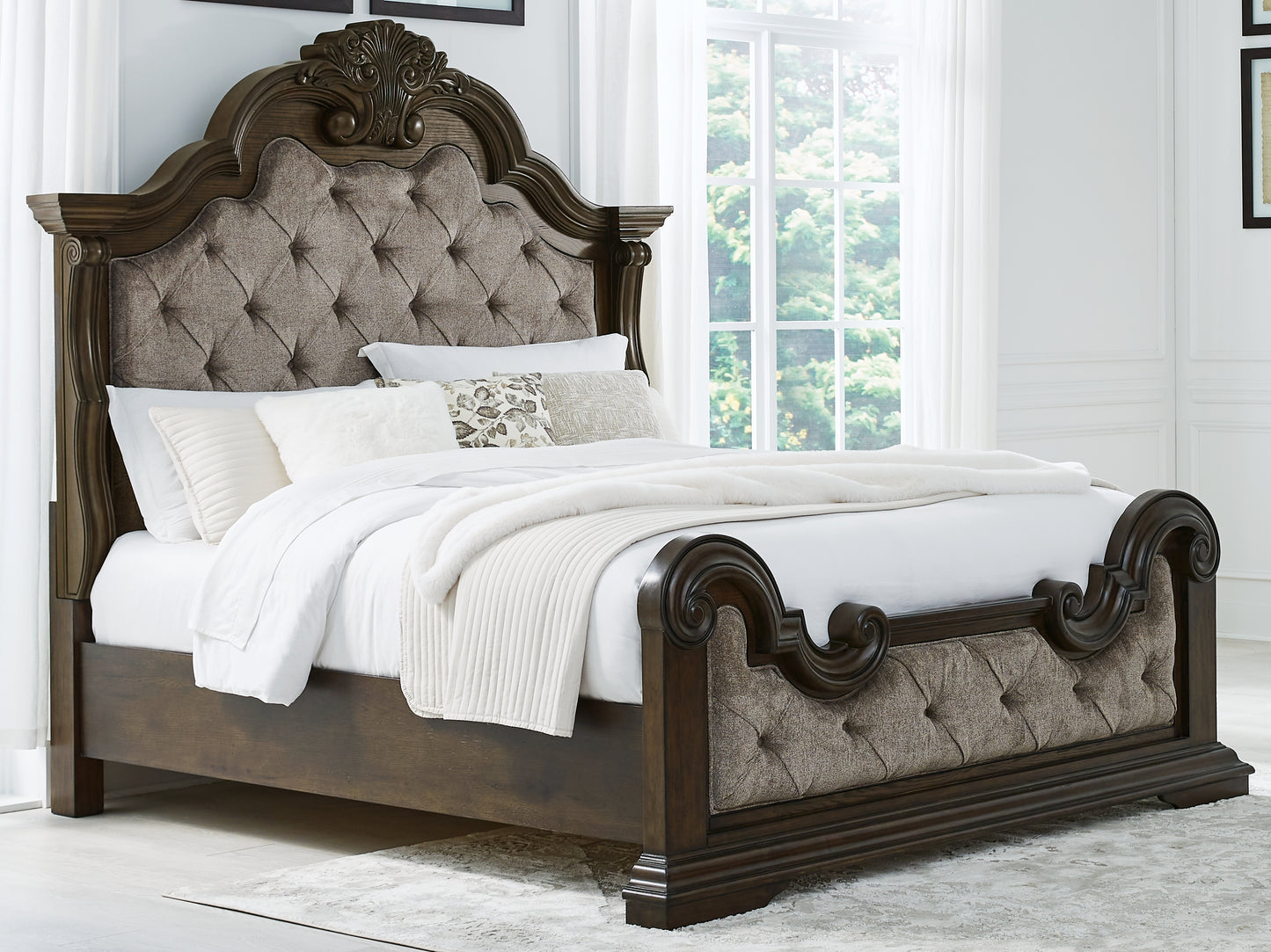 Cape Furniture Outlet - Ashley Furniture - Maylee Bedroom - California King Upholstered Bed / Dark Brown - B947B5