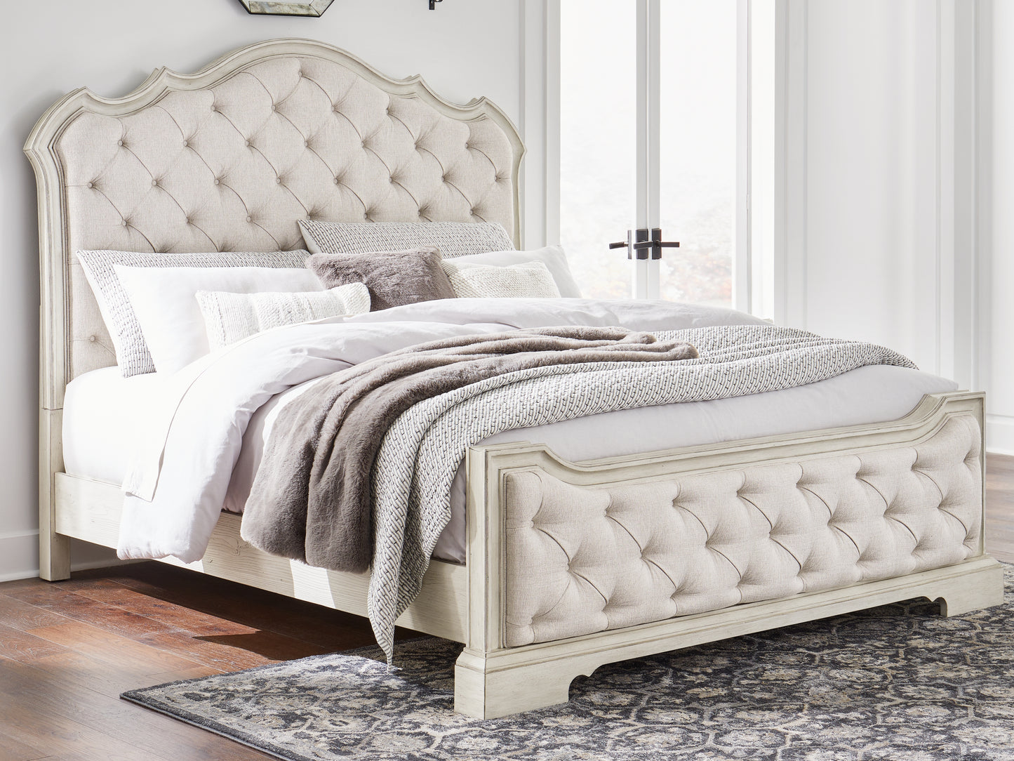 Cape Furniture Outlet - Ashley Furniture - Arlendyne Bedroom - King Upholstered Bed / Antique White - B980B4