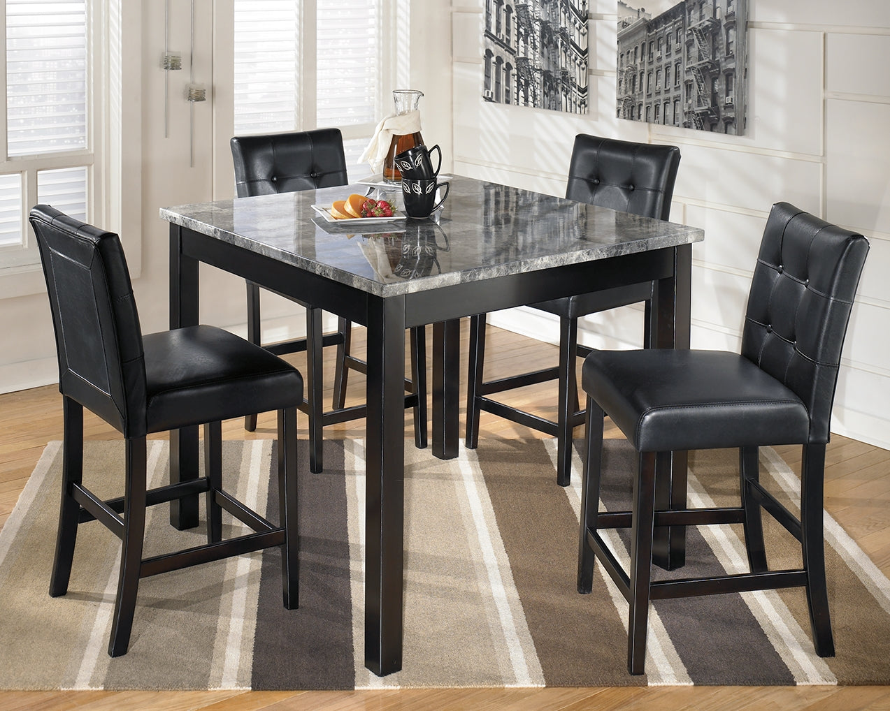 Cape Furniture Outlet - Ashley Furniture - Maysville Dining Room - Square Counter TBL Set (5/CN) / Black - D154-223
