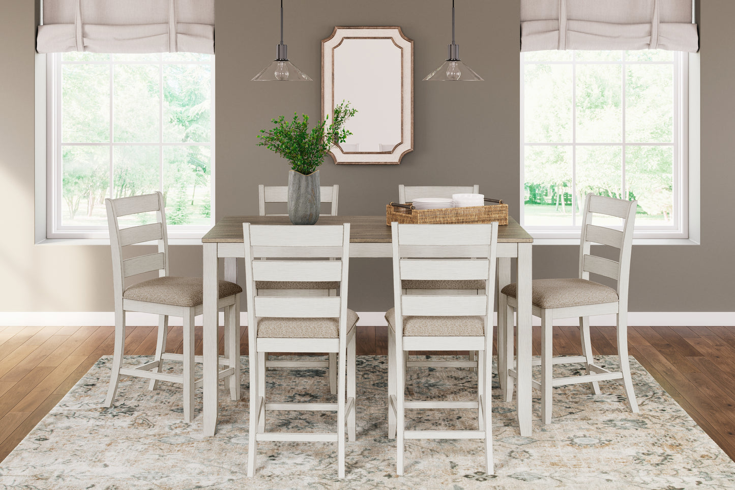 Cape Furniture Outlet - Ashley Furniture - Skempton Dining Room - RECT DRM Counter TBL Set(7/CN) / White/Light Brown - D394-423