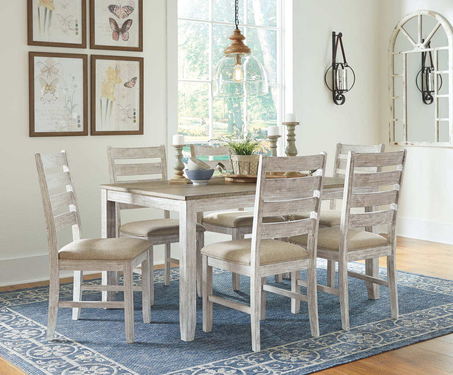 Cape Furniture Outlet - Ashley Furniture - Skempton Dining Room - RECT DRM Counter TBL Set(7/CN) / White/Light Brown - D394-423
